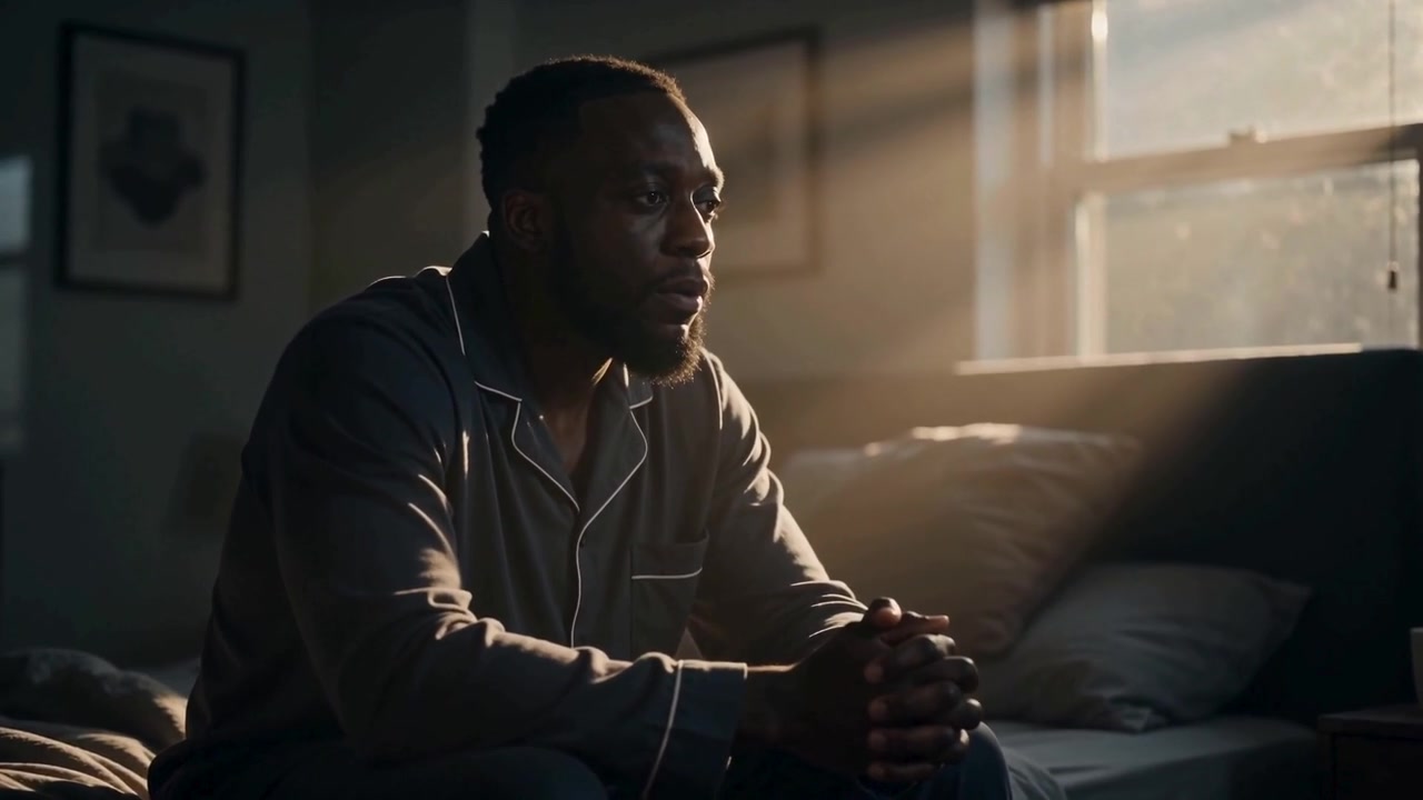 A man sitting quietly in the morning light before the day begins